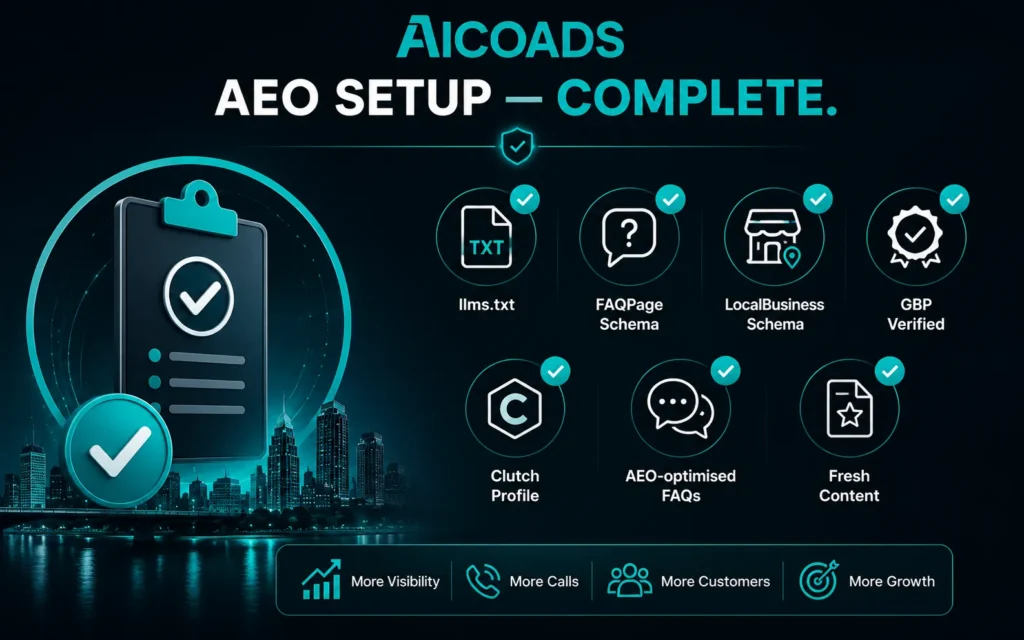 AICOADS AEO setup checklist answer engine optimization Austin TX 2026