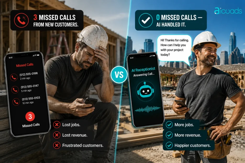Austin contractor missing calls vs AI receptionist handling calls automatically