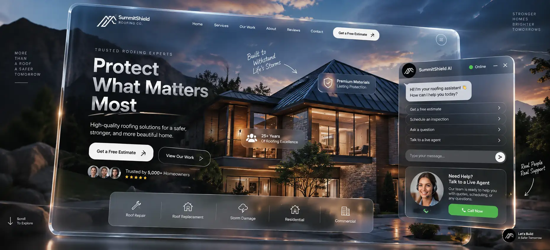 Custom roofing company website design